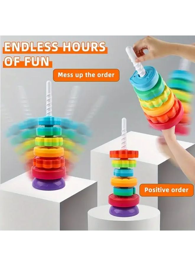 Macaron Color Rotating Tower Toy With 6 Rings For Fine Motor Skills Development - Image 3